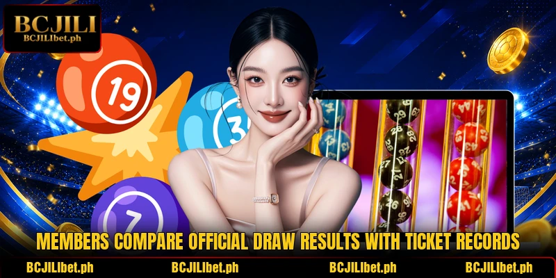 Members compare official draw results with ticket records Members compare official draw results with ticket records
