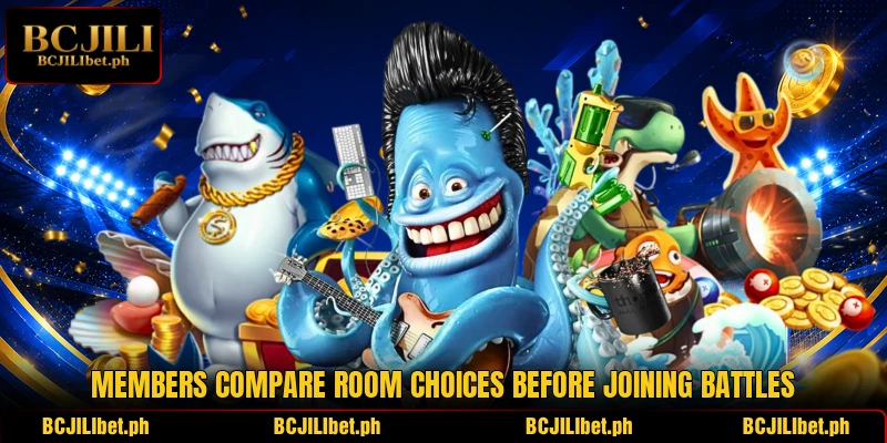 Members compare room choices before joining battles