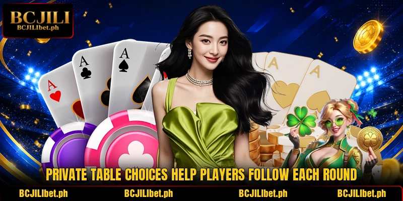 Private table choices help players follow each round Private table choices help players follow each round