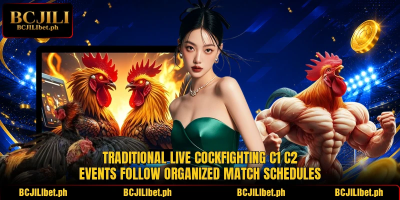 Traditional live cockfighting C1 C2 events follow organized match schedules